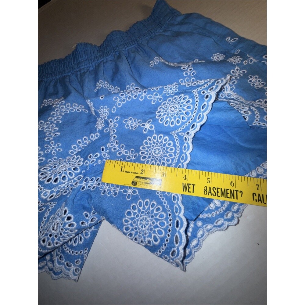 J Crew Medium Shorts Blue/White Floral Eyelet Embroidered Elastic Waist Linen Bl - Picture 9 of 11